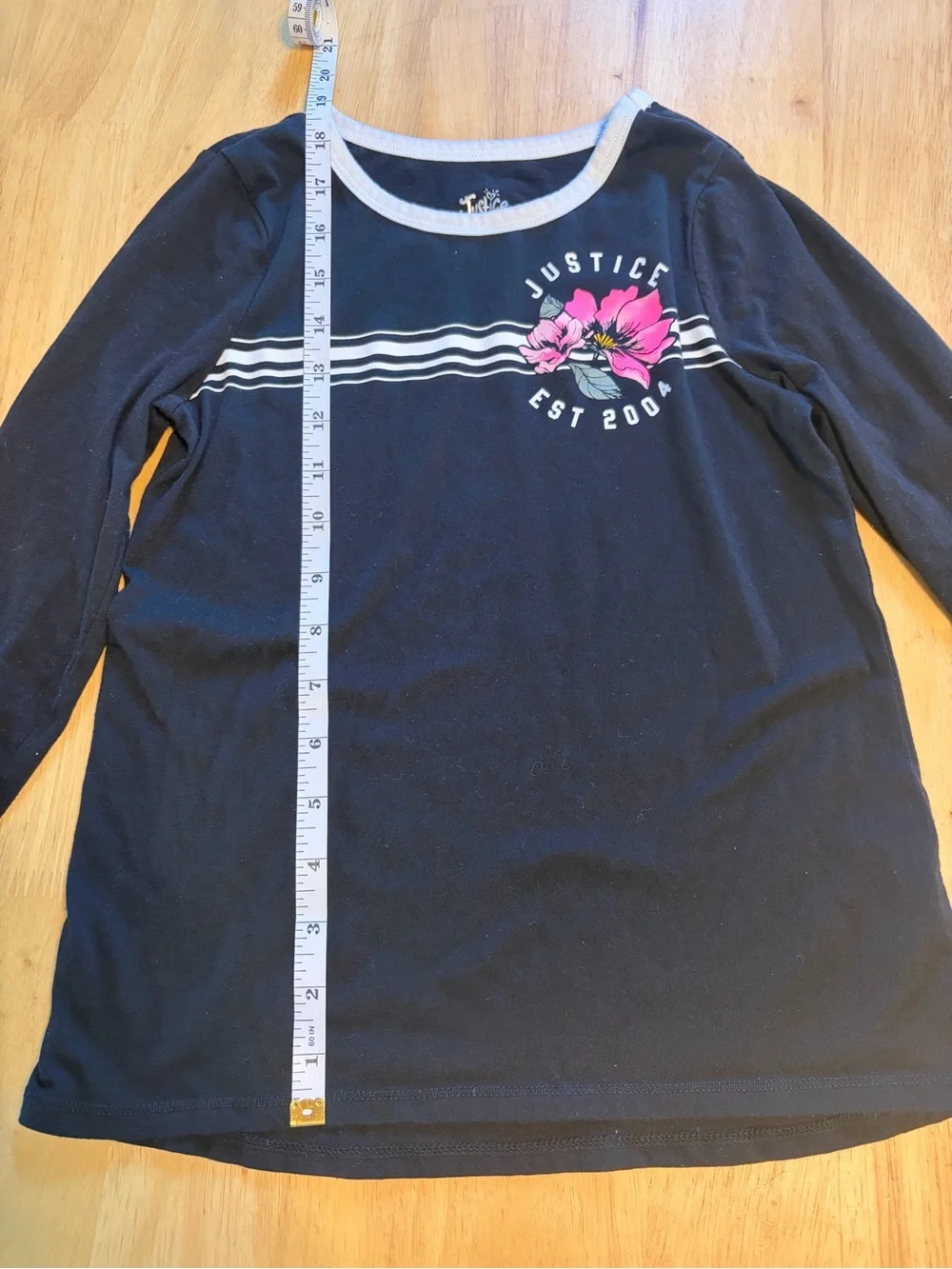 Justice Black Long Sleeve Tee with Pink Floral Accent